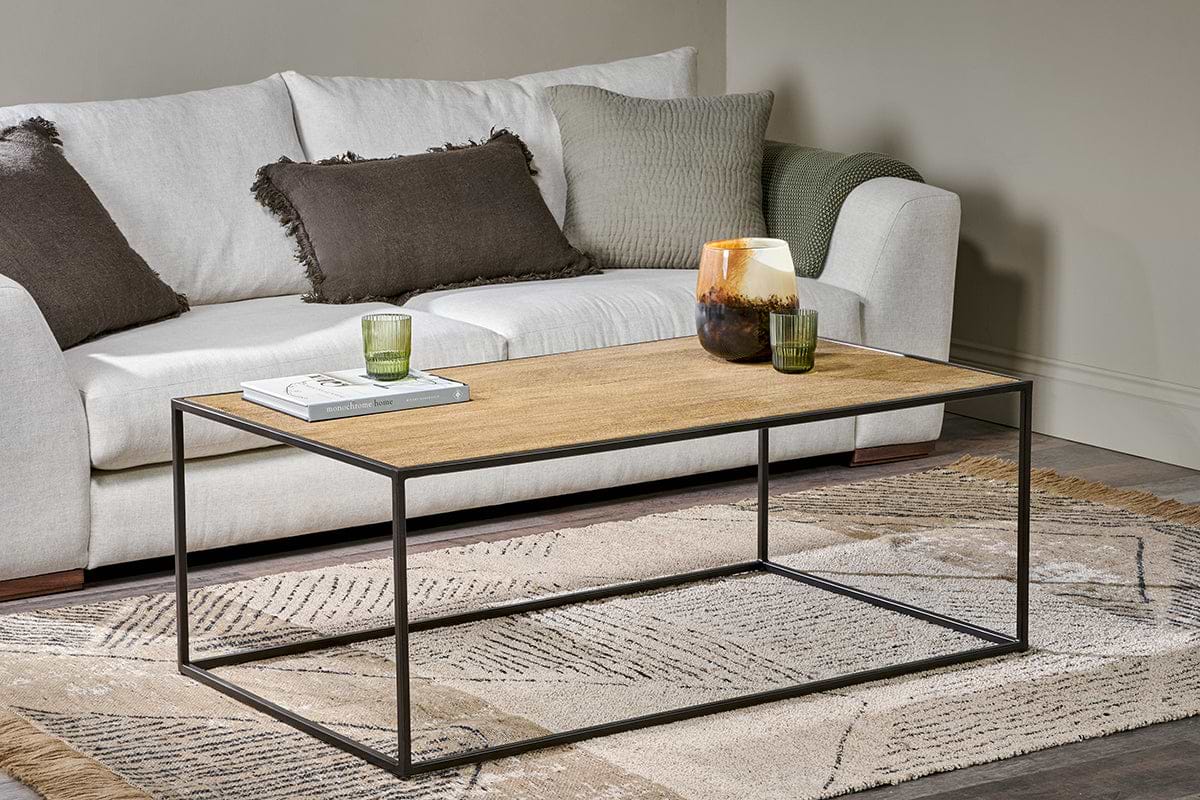 Rishin Grooved Wood Coffee Table - Natural & Gun Metal- nkuku