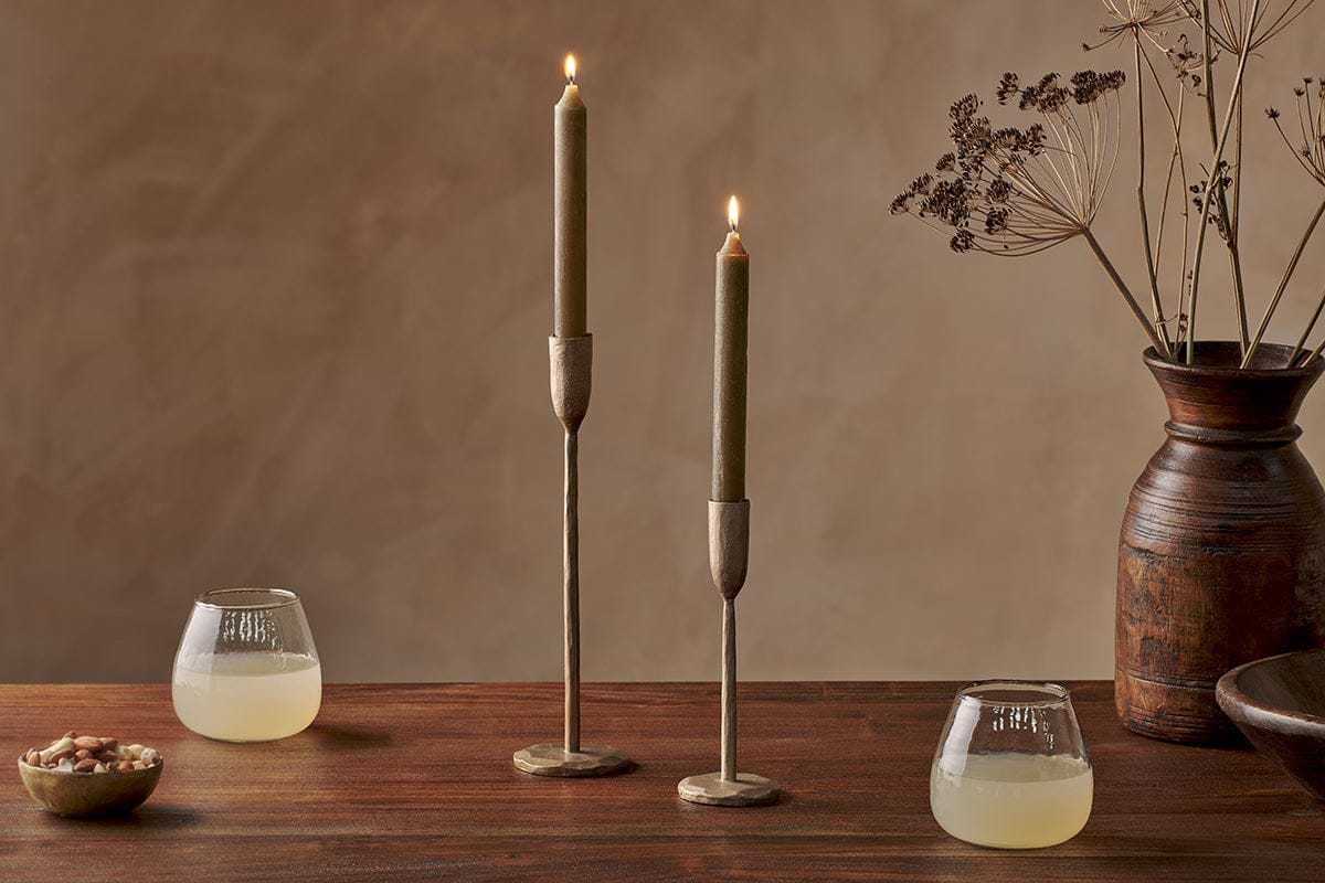 Rustic Soy Blend Dinner Candle - Olive Green - (Set of 2)-nkuku