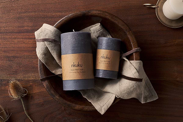 Rustic Soy Blend Pillar Candle - Charcoal - Large-nkuku