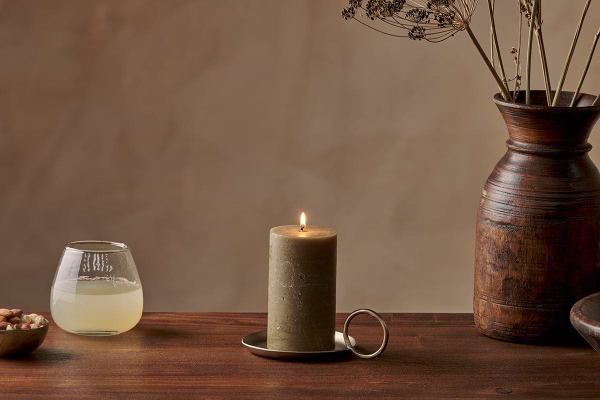 Rustic Soy Blend Pillar Candle - Olive Green - Small-nkuku