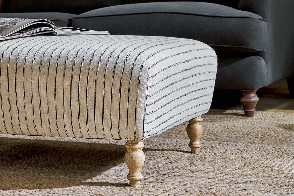 Sanja Stripe Upholstered Ottoman - Off White