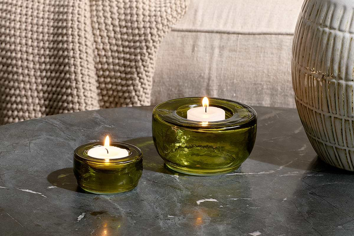 Sakha Recycled Glass Tealight Holder - Green (Set of 2) – nkuku