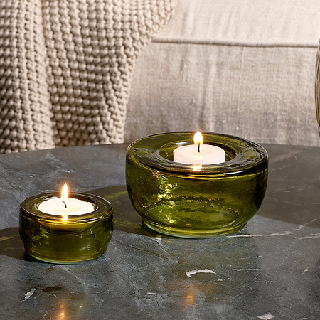 Sakha Recycled Glass Tealight Holder - Green (Set of 2)