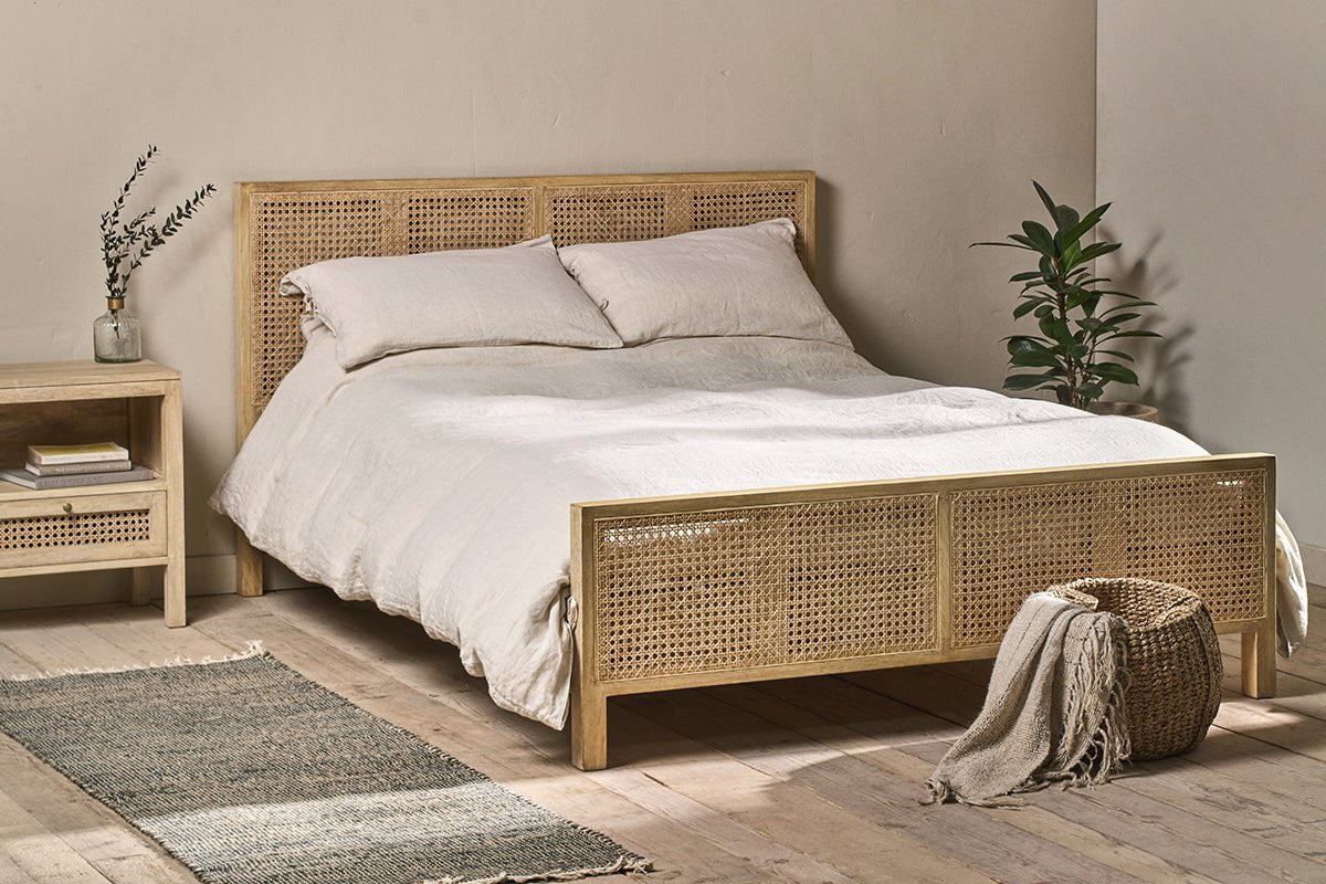 Saharsa Cane & Mango Wood Bed - King-nkuku