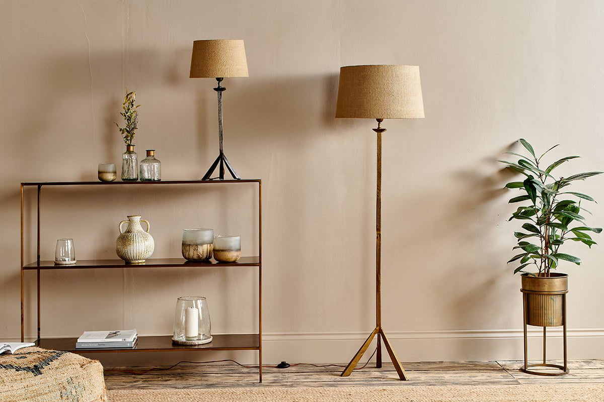 Sahhil Metal Tripod Floor Lamp - Antique Brass-nkuku