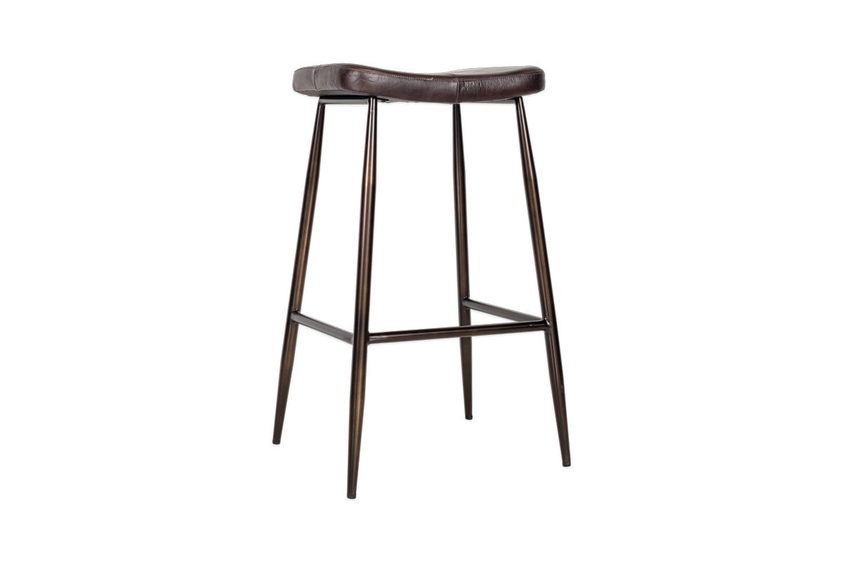 Samaira Leather Counter Stool - Dark Brown-nkuku