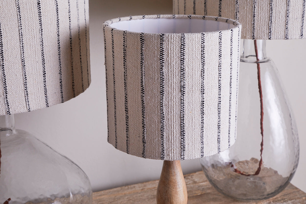 Sanja Cotton Stripe Lampshade - Off White & Grey-nkuku