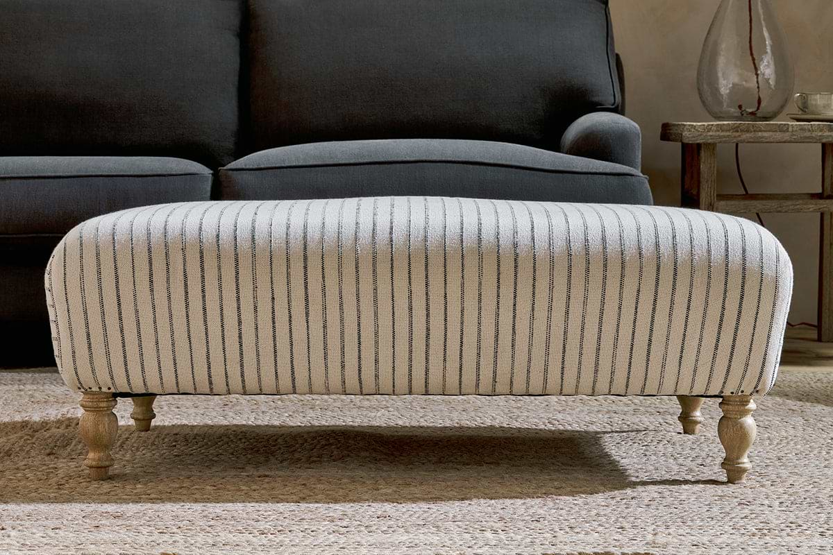 Sanja Stripe Upholstered Ottoman - Off White-nkuku