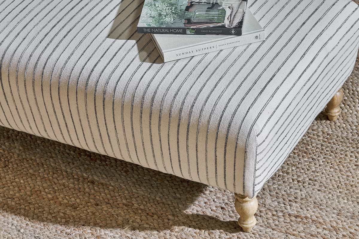 Sanja Stripe Upholstered Ottoman - Off White- nkuku