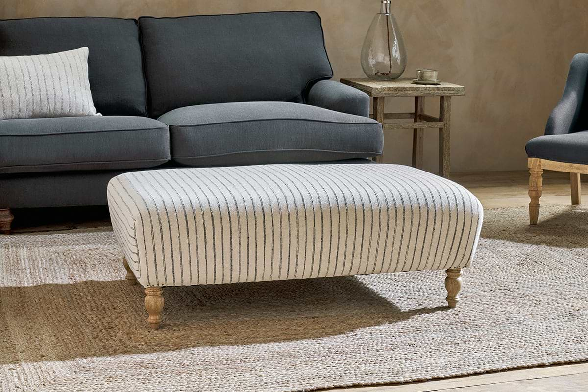 Sanja Stripe Upholstered Ottoman - Off White-nkuku