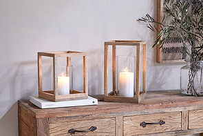 Sanora Mango Wood Lantern - Natural-nkuku