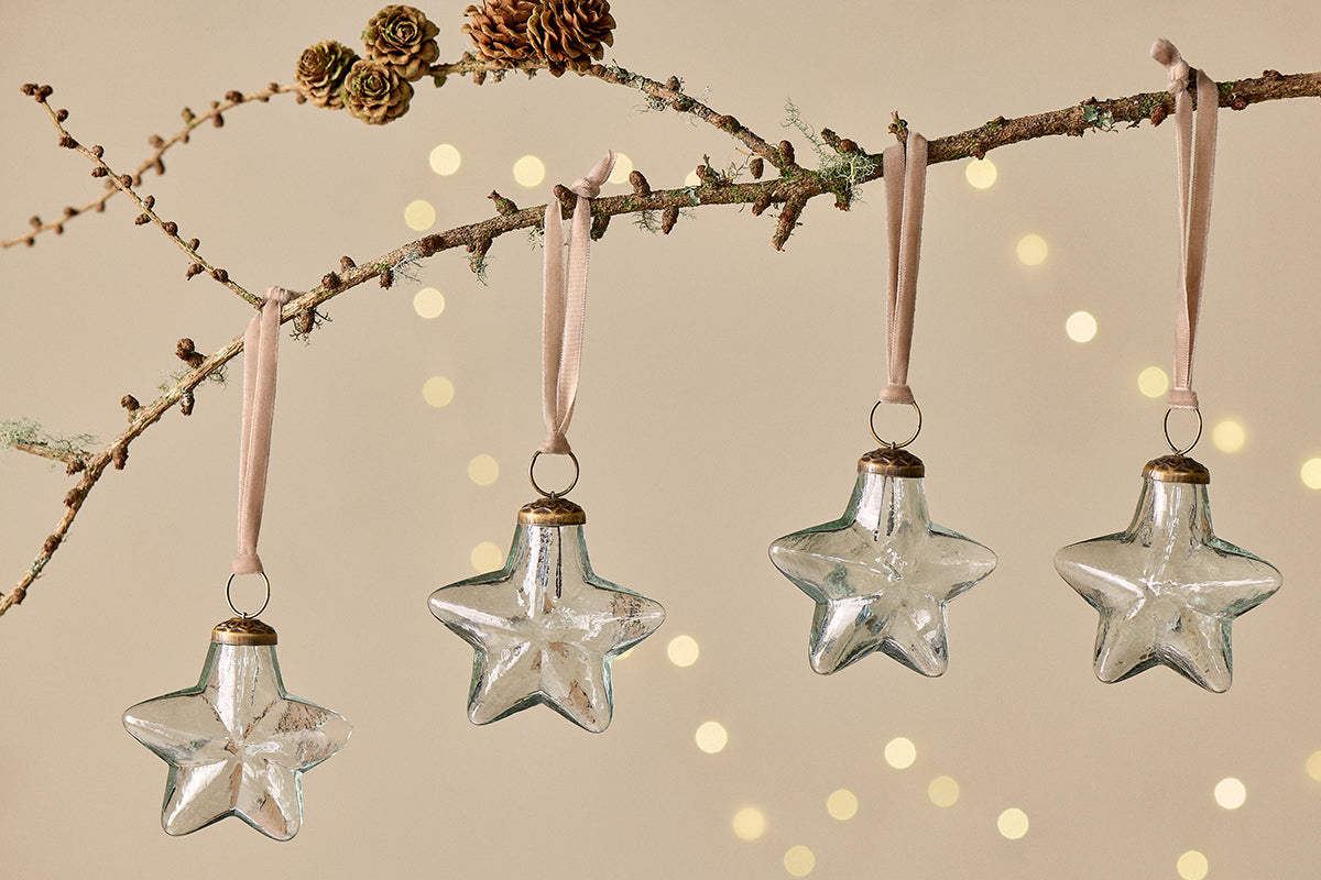 Sardi Star Baubles - Clear (Set of 4)-nkuku