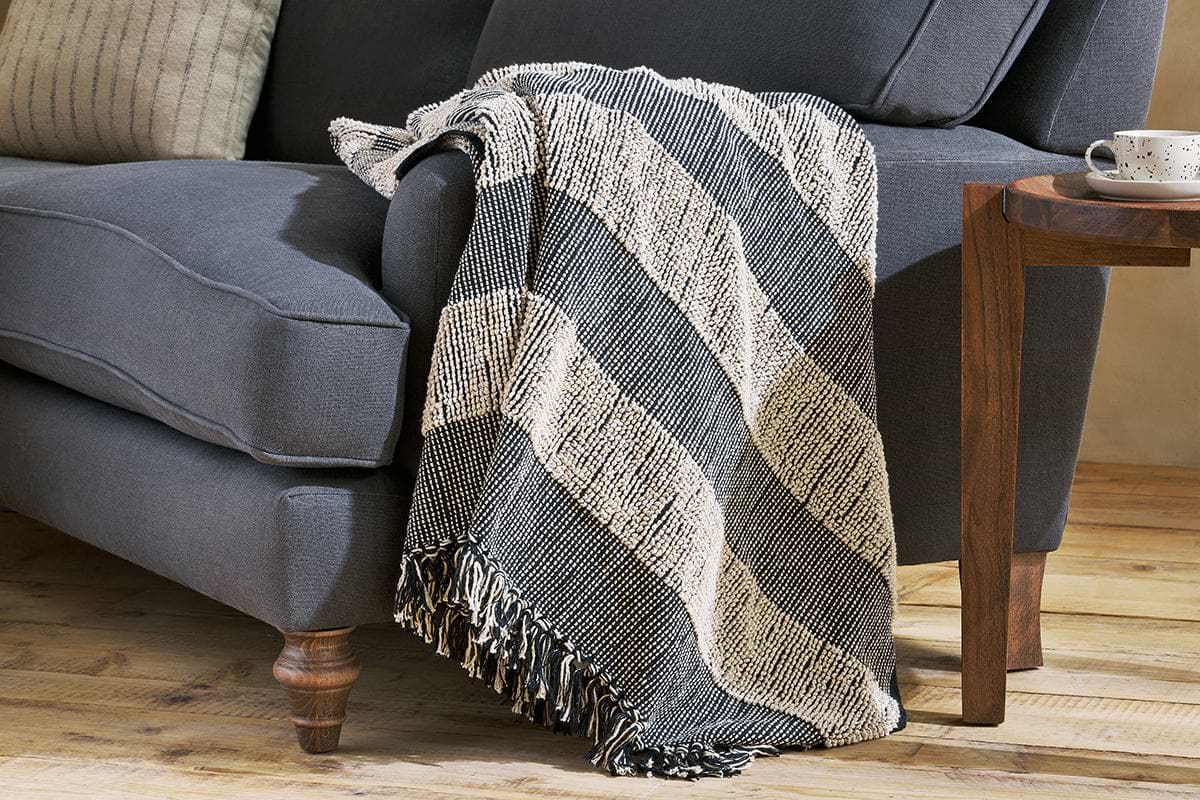 Shal Cotton Throw - Black & Off White-nkuku