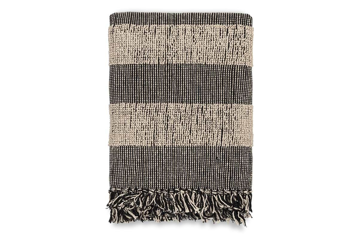 Shal Cotton Throw - Black & Off White-nkuku