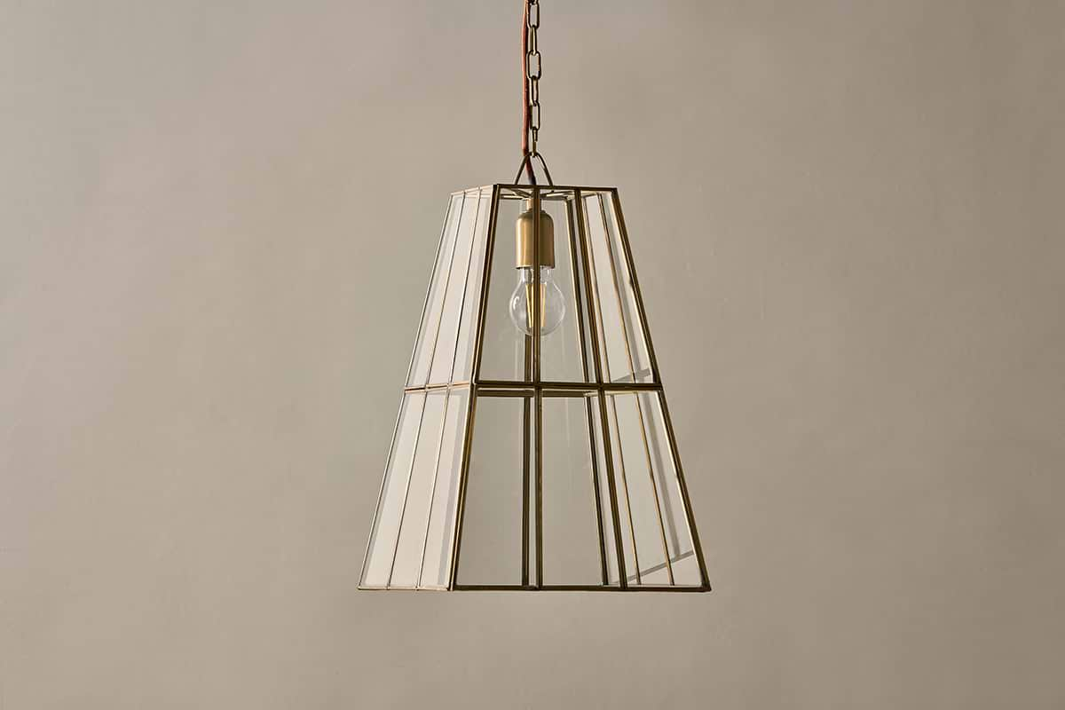 Solan Glass Lantern Pendant - Clear & Antique Brass-nkuku