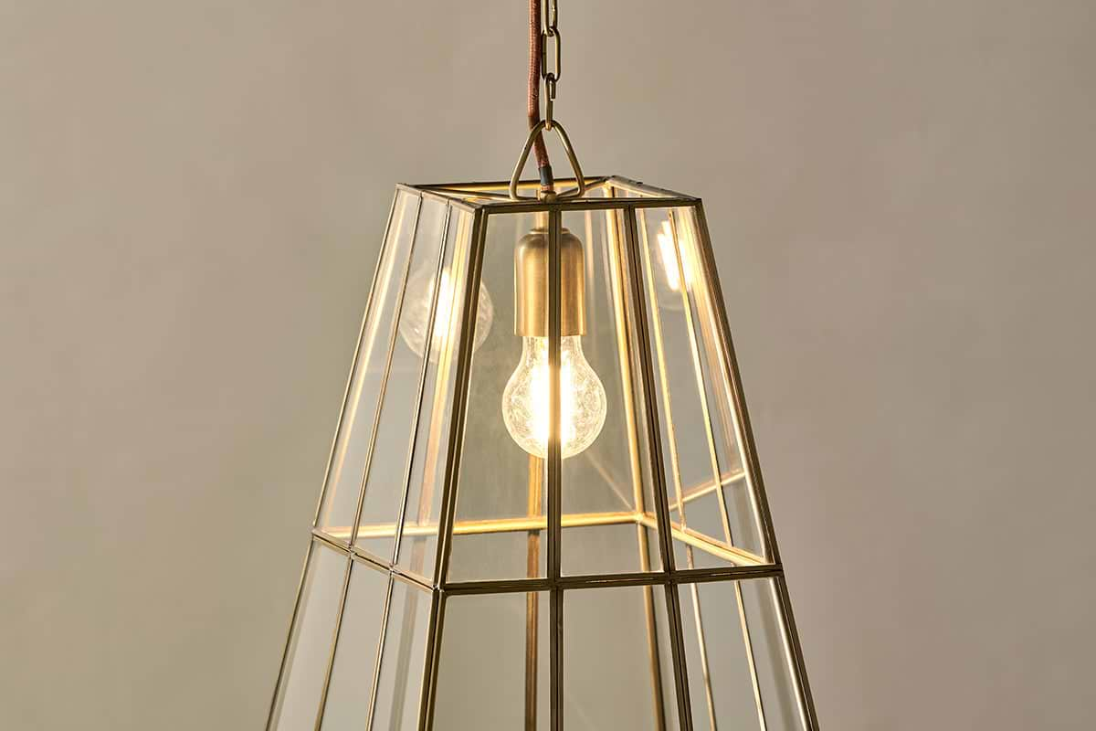 Solan Glass Lantern Pendant - Clear & Antique Brass-nkuku