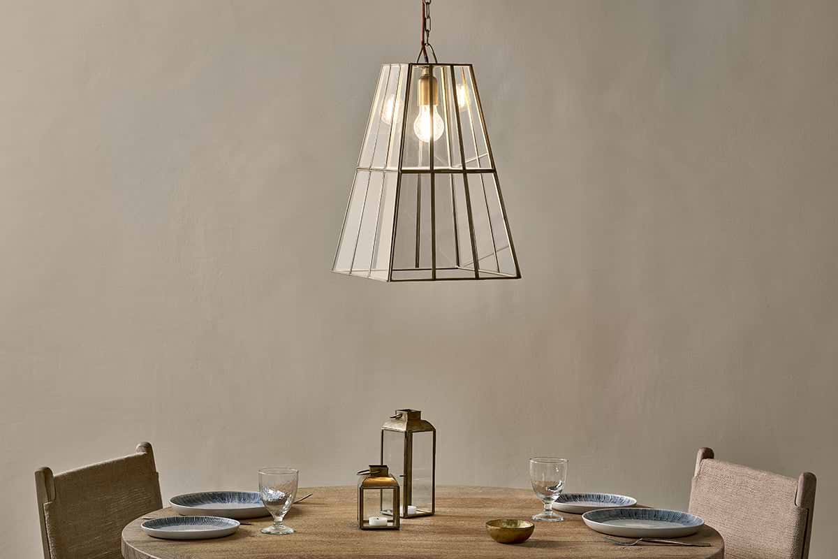 Solan Glass Lantern Pendant - Clear & Antique Brass-nkuku