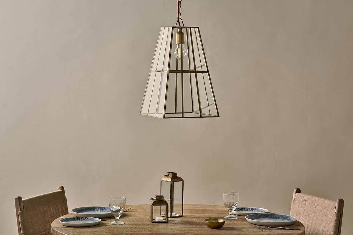 Solan Glass Lantern Pendant - Clear & Antique Brass-nkuku