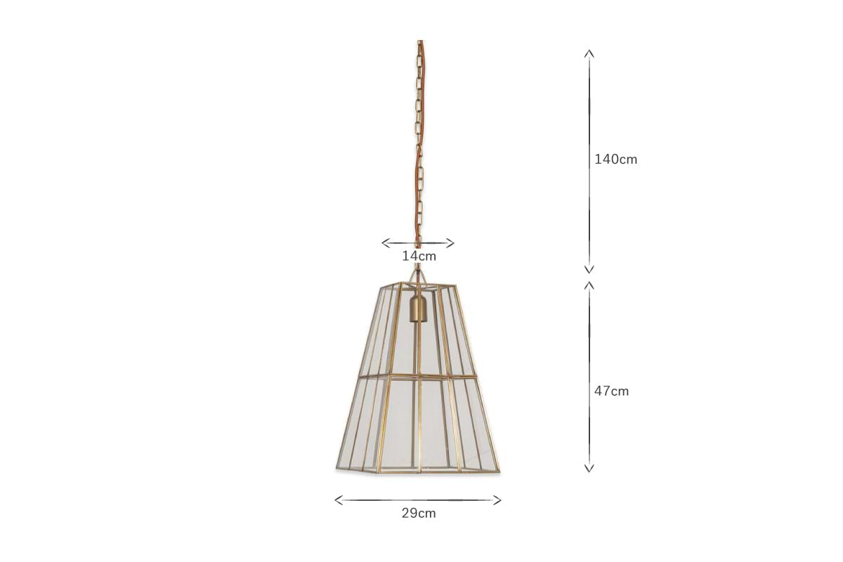 Solan Glass Lantern Pendant - Clear & Antique Brass-nkuku