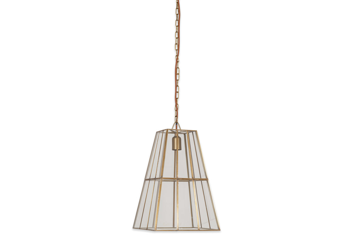 Solan Glass Lantern Pendant - Clear & Antique Brass-nkuku