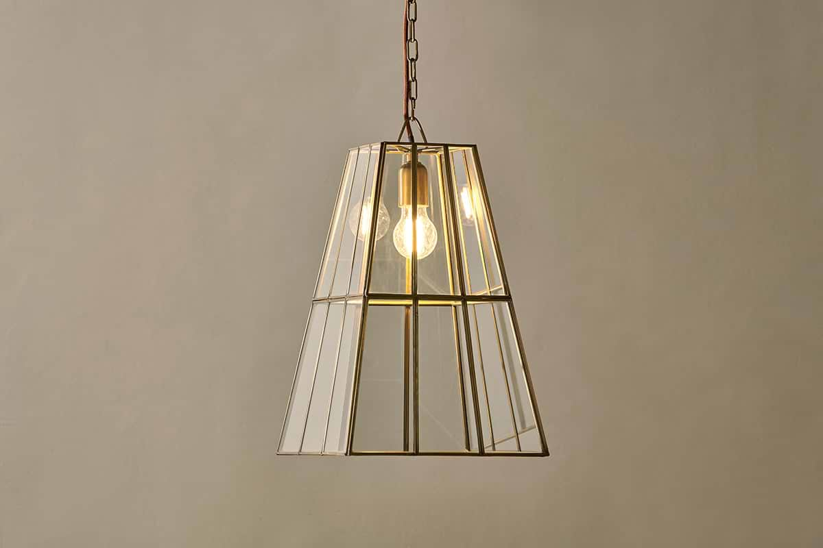 Solan Glass Lantern Pendant - Clear & Antique Brass-nkuku