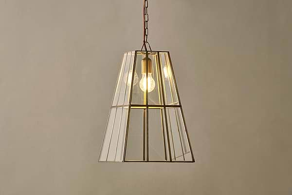 Solan Glass Lantern Pendant - Clear & Antique Brass-nkuku