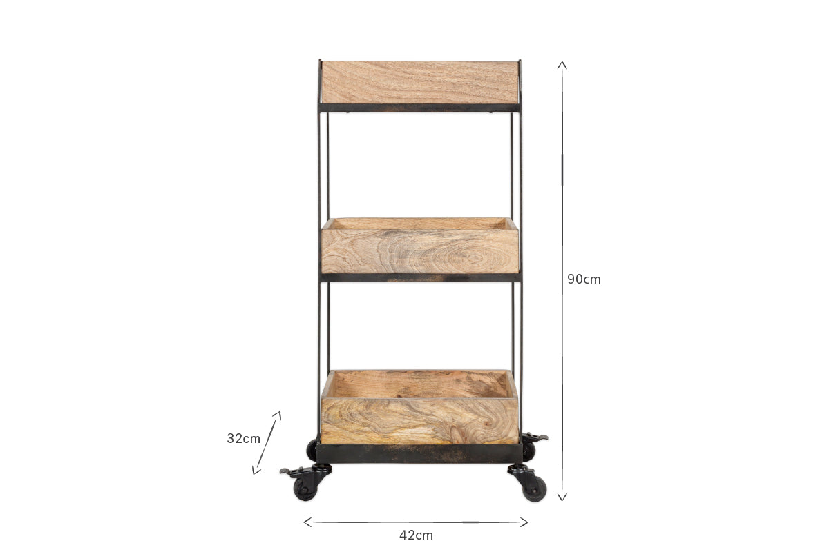 Soma Mango Wood Storage Trolley-nkuku