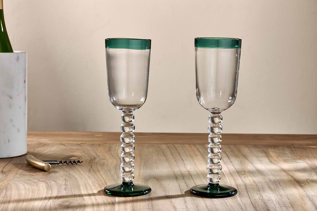 Thimma Wine Glass - Clear & Teal (Set of 2)