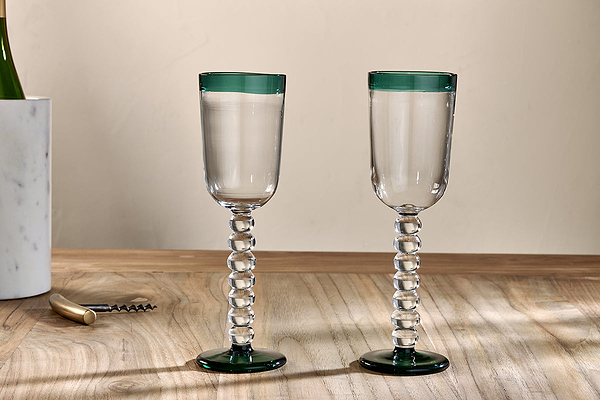 Thimma Wine Glass - Clear & Teal (Set of 2)