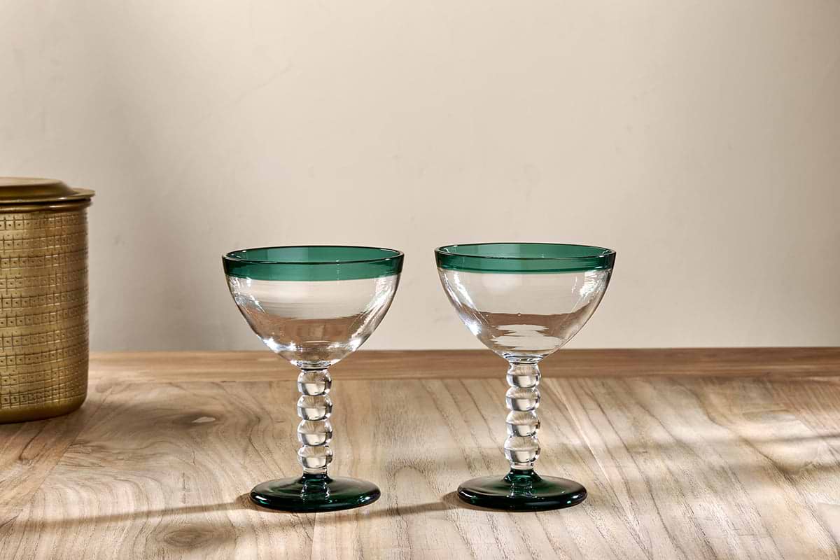 Thimma Champagne Glass - Clear & Teal (Set of 2)