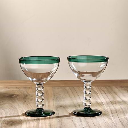 Thimma Champagne Glass - Clear & Teal (Set of 2)