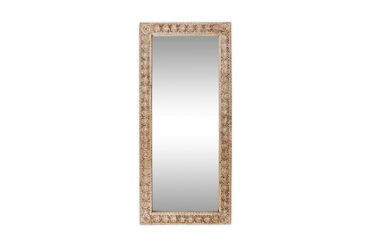 Tannir Carved Mango Wood Mirror - Natural-nkuku