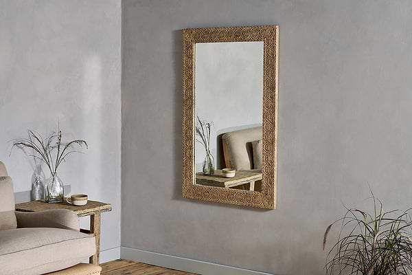 Tannir Mango Wood Carved Mirror - Natural-nkuku