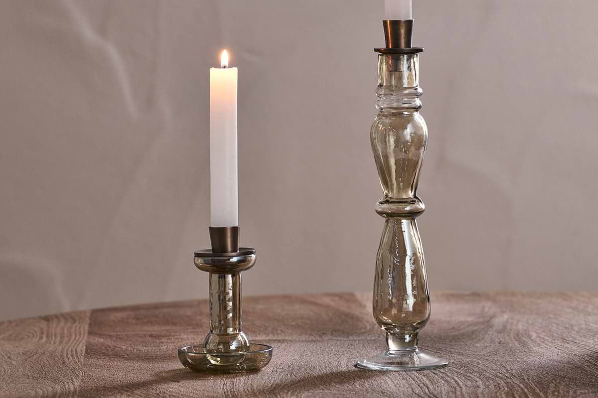 Tharad Recycled Glass Candle Holder - Smoke Lustre-nkuku