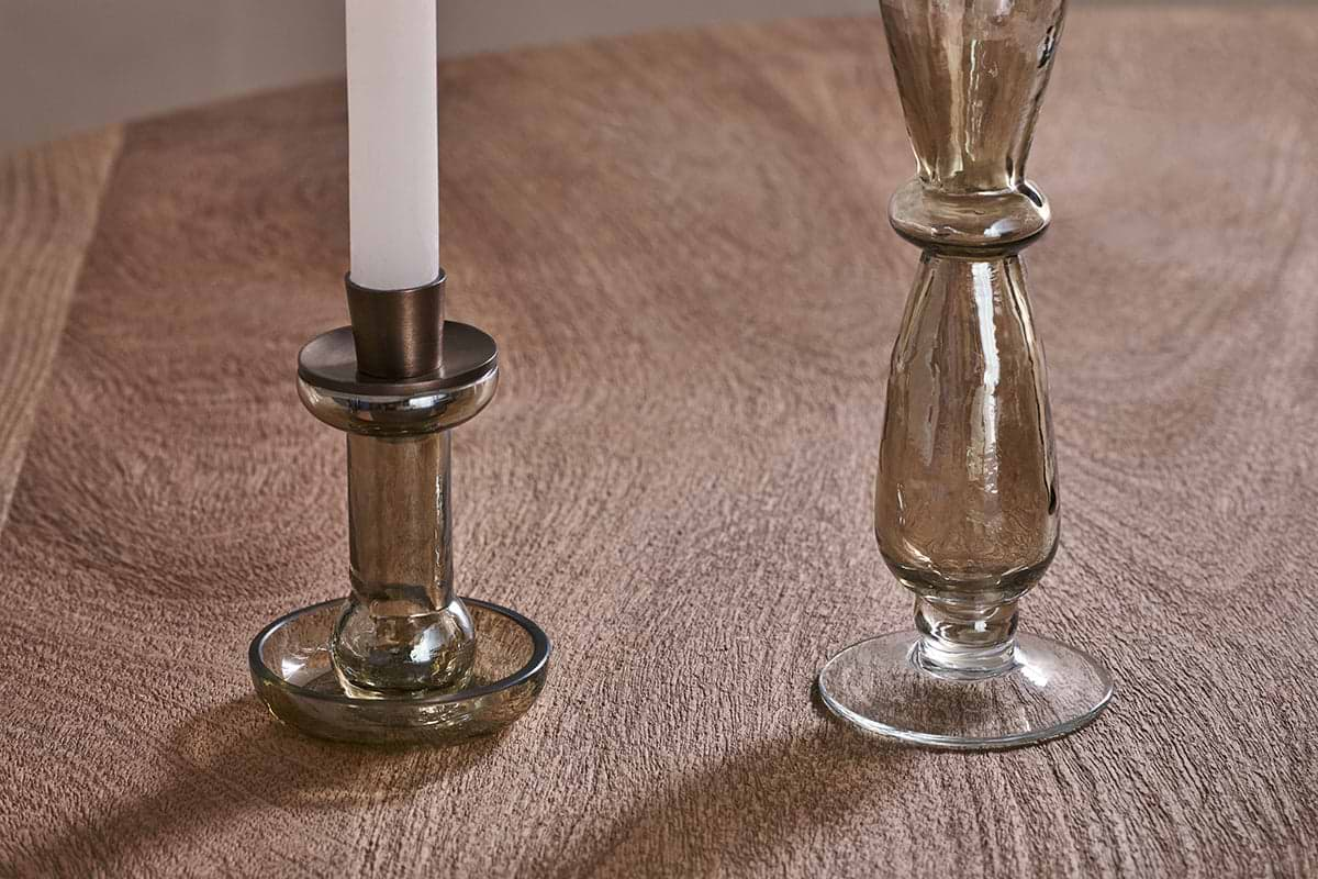 Tharad Recycled Glass Candle Holder - Smoke Lustre-nkuku