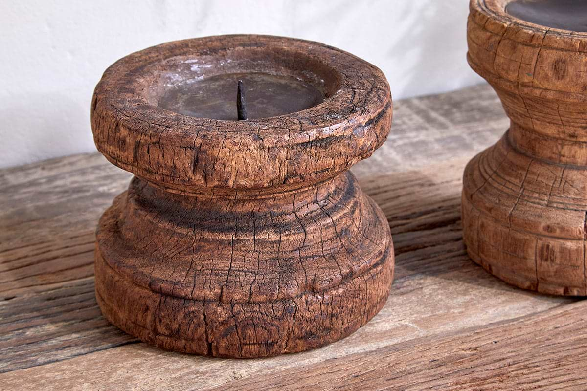 Thoko Reclaimed Round Candlestick - Dark Stain-nkuku