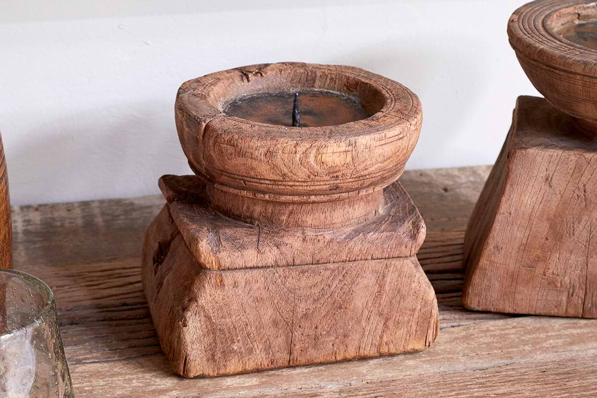 Thoko Reclaimed Round Candlestick - Dark Stain-nkuku