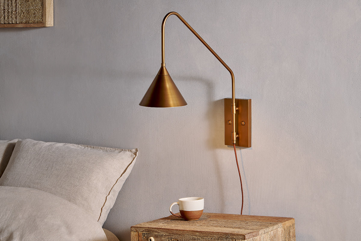 Thottam Swing Arm Wall Lamp - Antique Brass-nkuku