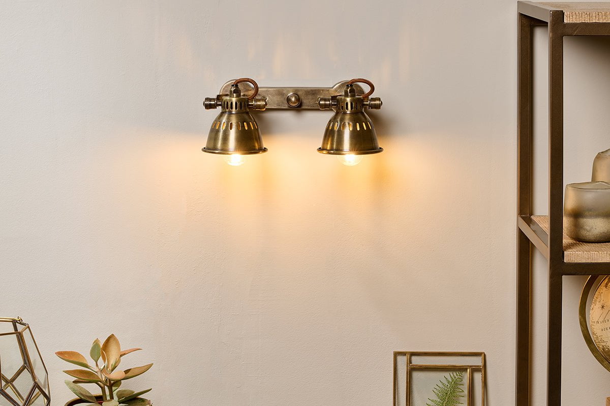 Tubu Brass Double Spot Light - Antique Brass-nkuku