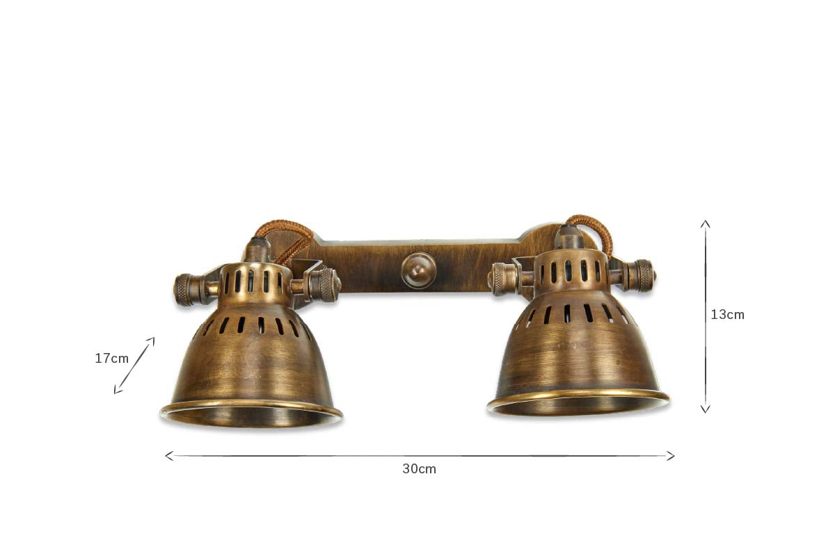 Tubu Brass Double Spot Light - Antique Brass-nkuku