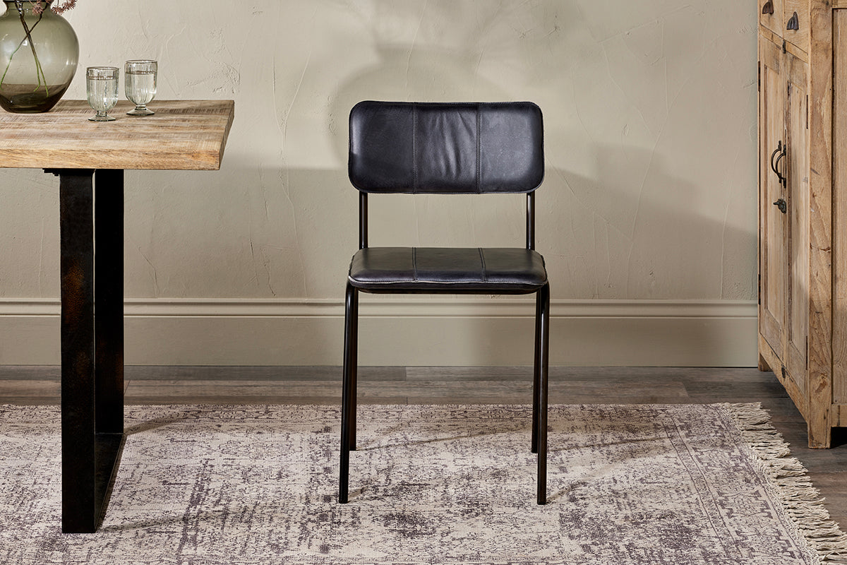 Ukari Leather Dining Chair - Aged Black-nkuku