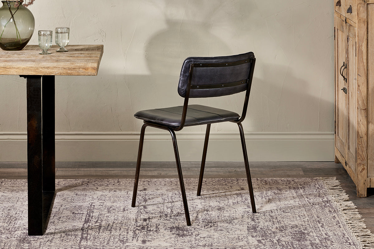 Ukari Leather Dining Chair - Aged Black-nkuku