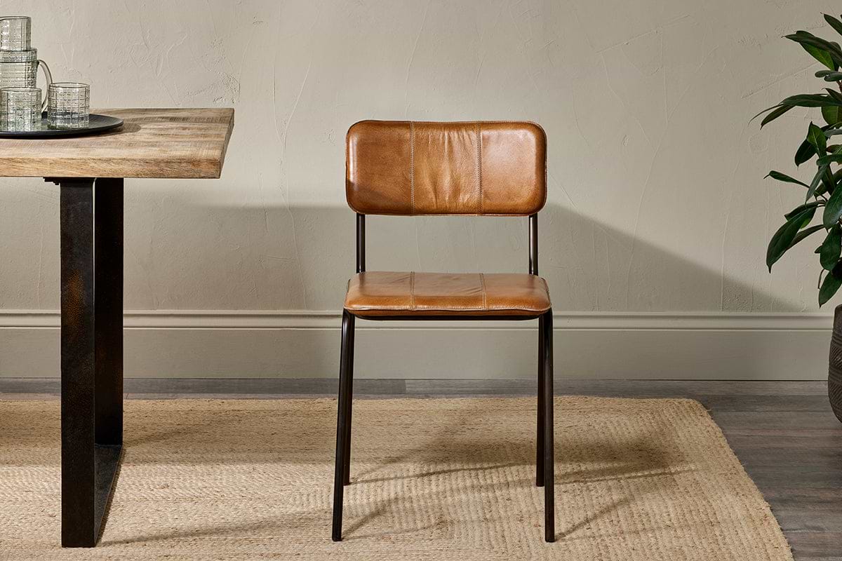 Ukari Leather Dining Chair Aged Tan - Main Image