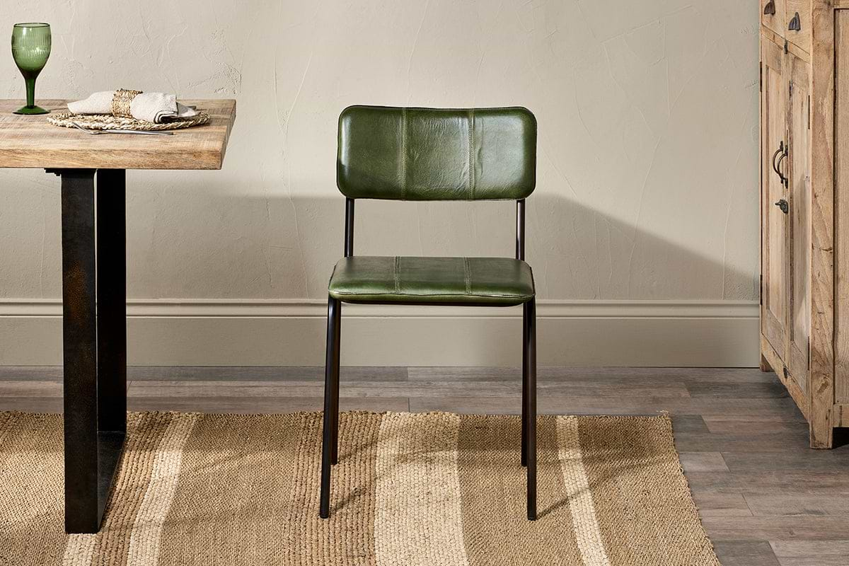 Ukari Leather Dining Chair - Rich Green-nkuku