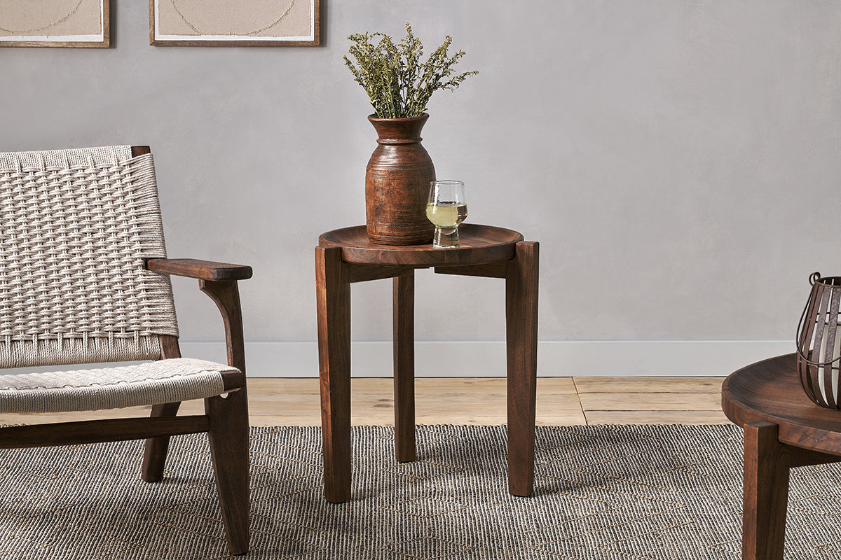 Umar Acacia Side Table - Dark Brown- nkuku