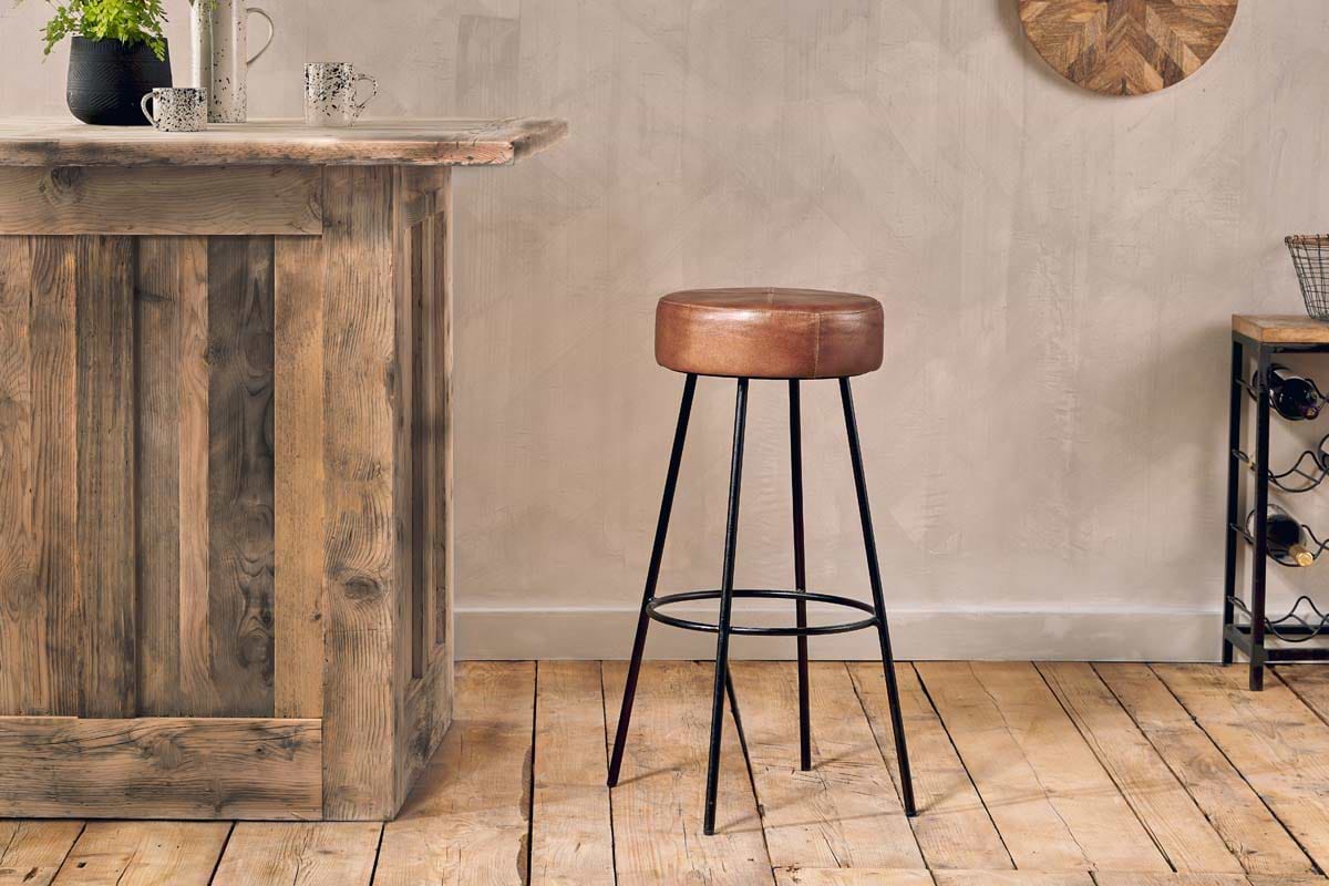 Veer Leather Counter Stool - Aged Tan