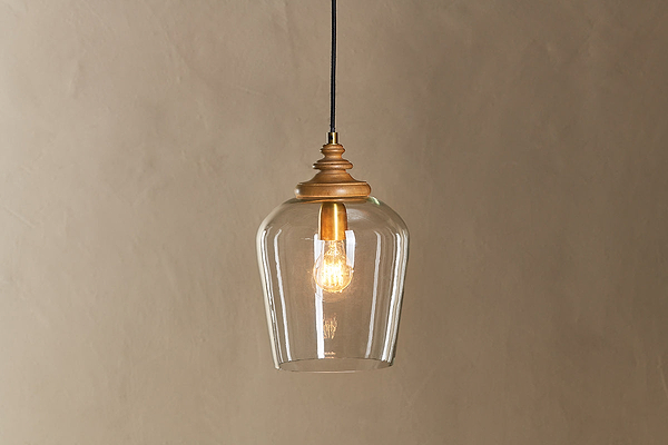 Varuna Mango Wood & Glass Pendant Lamp - Natural & Clear