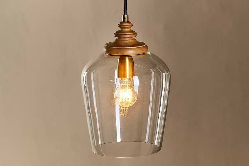 Varuna Mango Wood & Glass Pendant Lamp - Natural & Clear