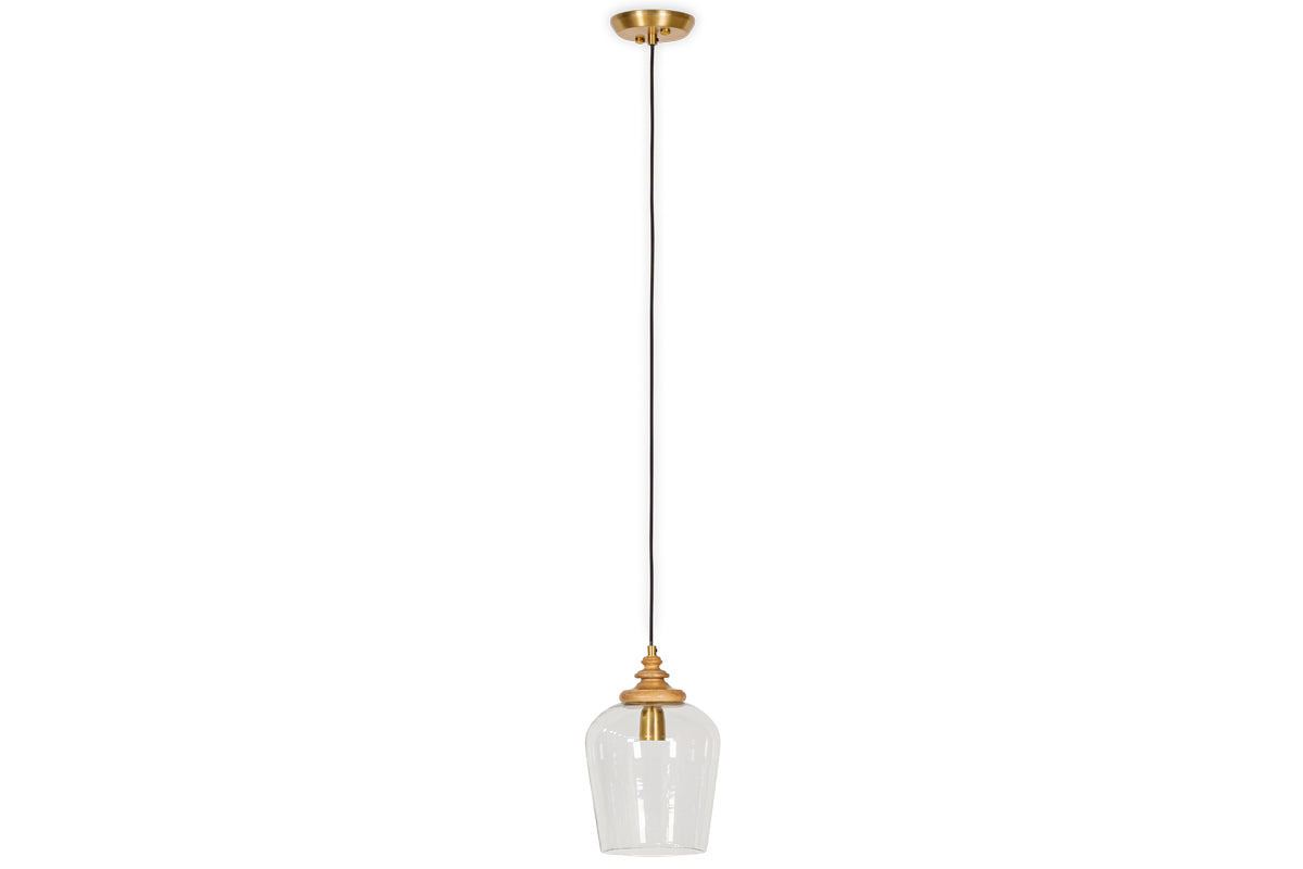 Varuna Mango Wood & Glass Pendant Lamp - Natural & Clear-nkuku