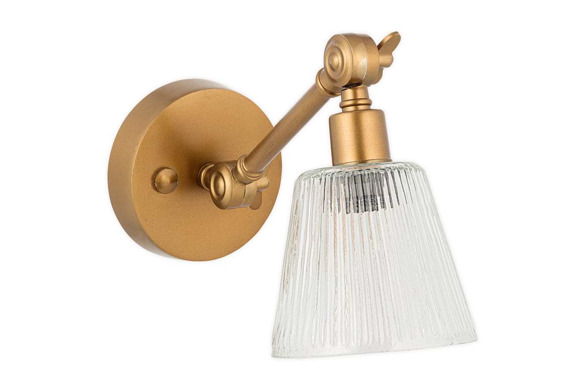 Davika Ribbed Glass Task Wall Lamp - Clear & Antique Brass-nkuku